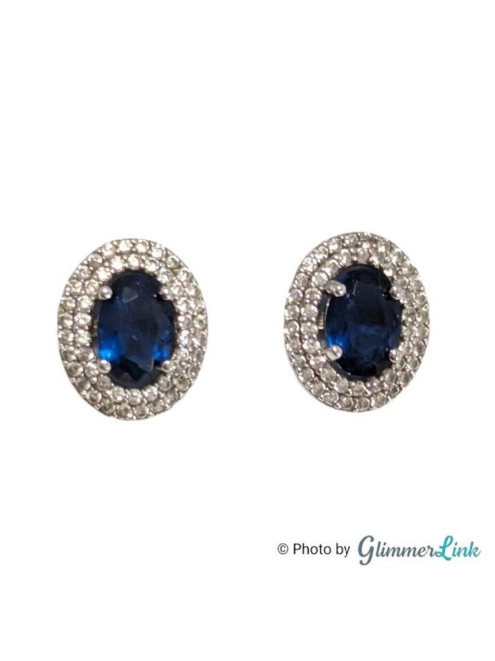 EJI 925 Sterling Silver Blue Stone Double Halo Stud Earrings